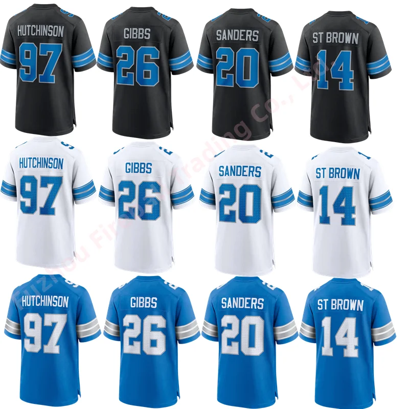 2024 NEW Uniform American Football Jersey Stitched Logos Embroidered Youth Wear #97 HUTCHINSON #14 ST BROWN #26 GIBBS