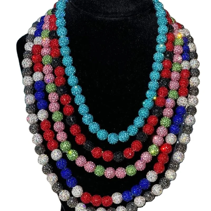 22' Rhinestone Baseball Inspired Beaded Necklace Discoball Necklaces for Team Lovers - 10mm Disco Balls - Baseball Player Drip