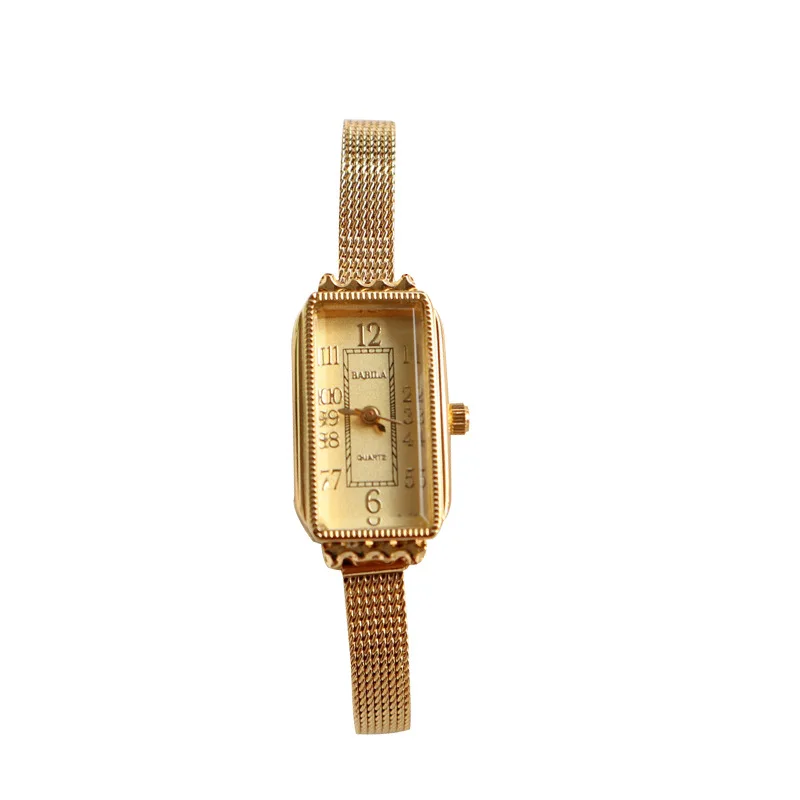 luxury brass gold 18k plated vintage retro square carving pattern dial dainty delicate exquisite elegant wrist watch
