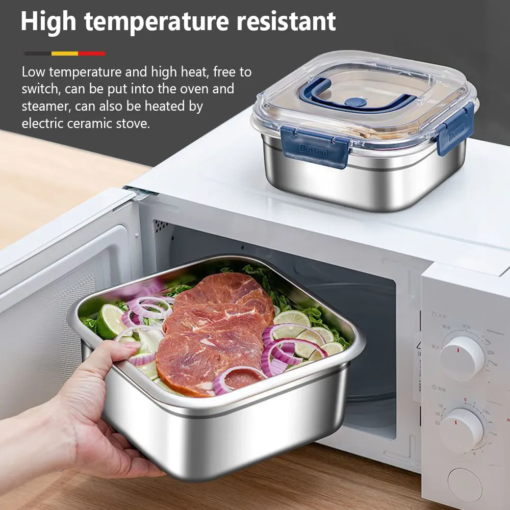 Microwave Safe Stainless Steel Bento Box Leak-Proof Square Tiffin Lunch Box School Newborns Metal Lunch Box Kids with Handle