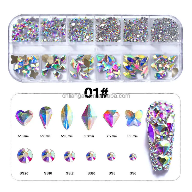 
Newest Mixed 8 design Low flat iridescence Crystal Rhinestone Nail Art Designs Decoration in Box 7 buyers 