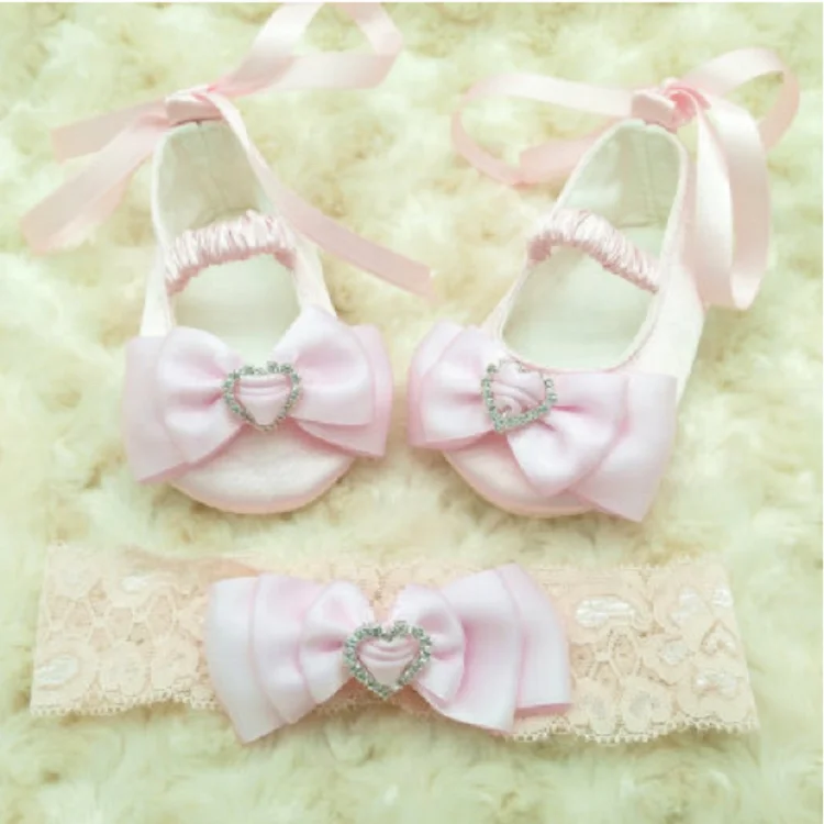 Factory Direct Sale Beautiful Girls Princess Ballerina Shoes Baby Toddler Dress Shoes Blessing Shoe with Headband