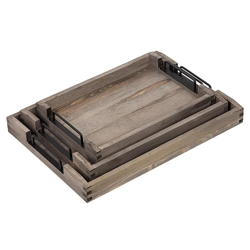 Manufacturer custom Wooden Tray With Metal Handle Slate Tray with Handles Carry Tray With Handle