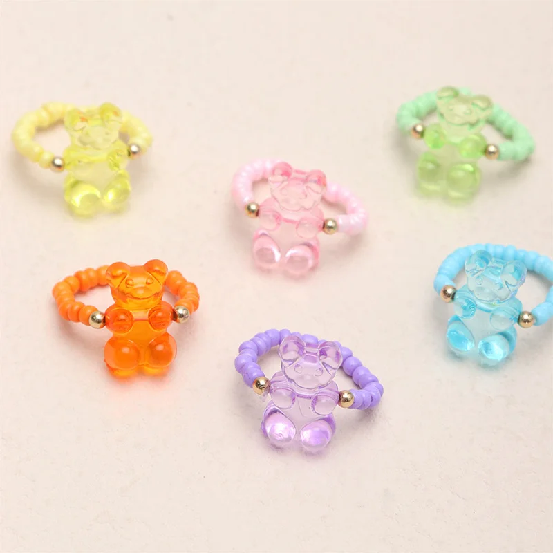 Resin rings teddy bear ecofriendly ring fashion adjustable rice bead ring for women jewelry