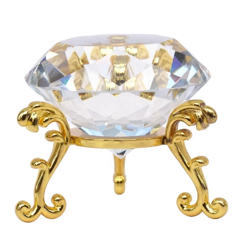 Cheap wholesale transparent multi-color crystal diamond stand crystal with silver gold metal stand for home office decoration