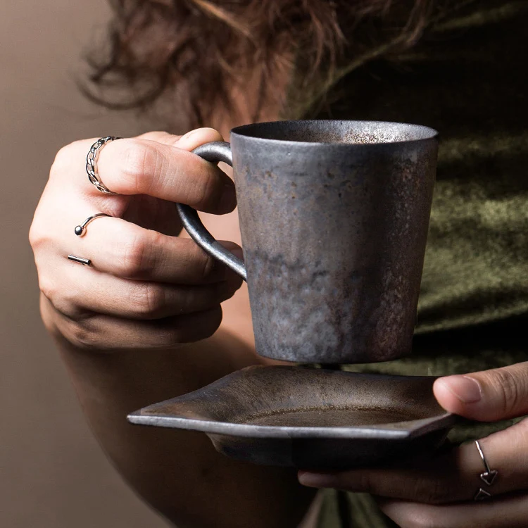 Горячая Распродажа фарфоровая кружка, керамическая чашка с блюдцем, керамическая кофейная кружка рустикального цвета для дома и офиса