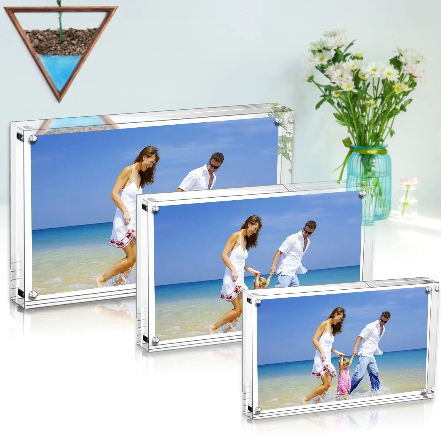 Freestanding Double Sided Frameless Photo 20mm Thickness Transparent Acrylic Magnetic Frame