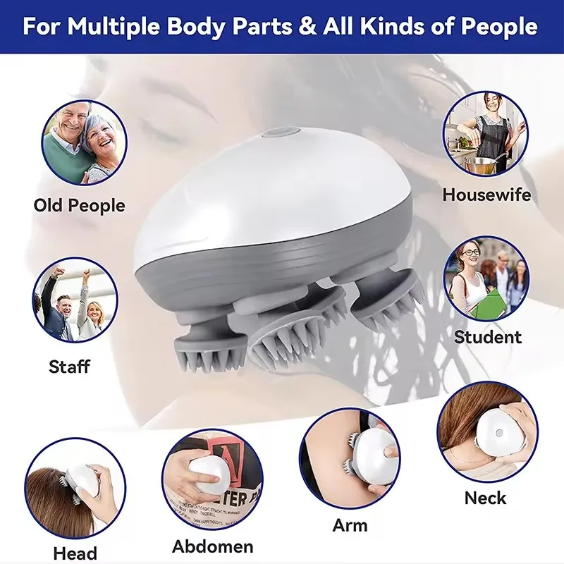 Hot Selling Product Portable 24 Kneading Nodes Relax Shoulder Neck Electric 3D Deep Massage Machine Cordless Scalp Massager