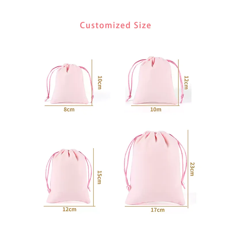 Custom Logo Printed Rose Gold Plush Velvet Drawstring Clothes Bag Luxury Storage Dust Pouch for Jewelry and Gift Packaging