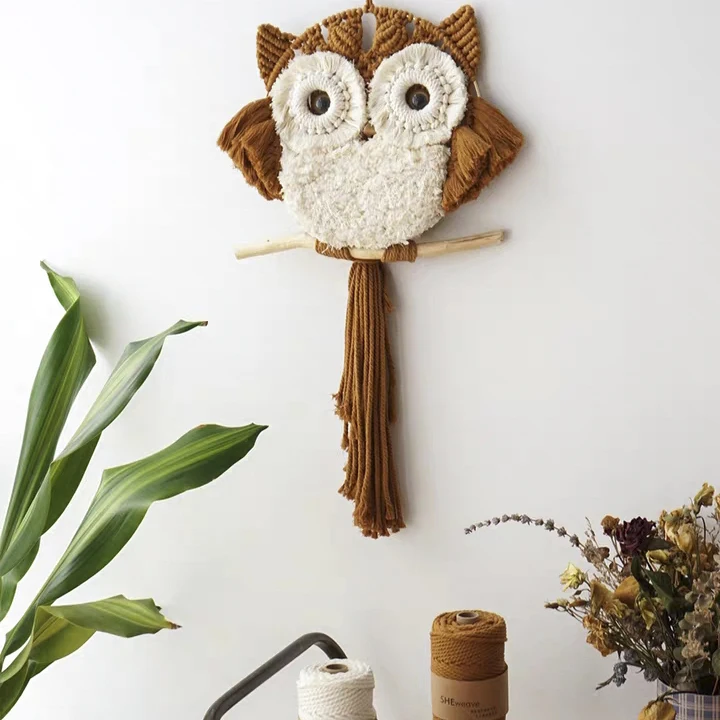 Boho Handmade Woven Macrame Owl Wall Hanging Tapestry Art Decor Office Bedroom Nursery Craft Decorations