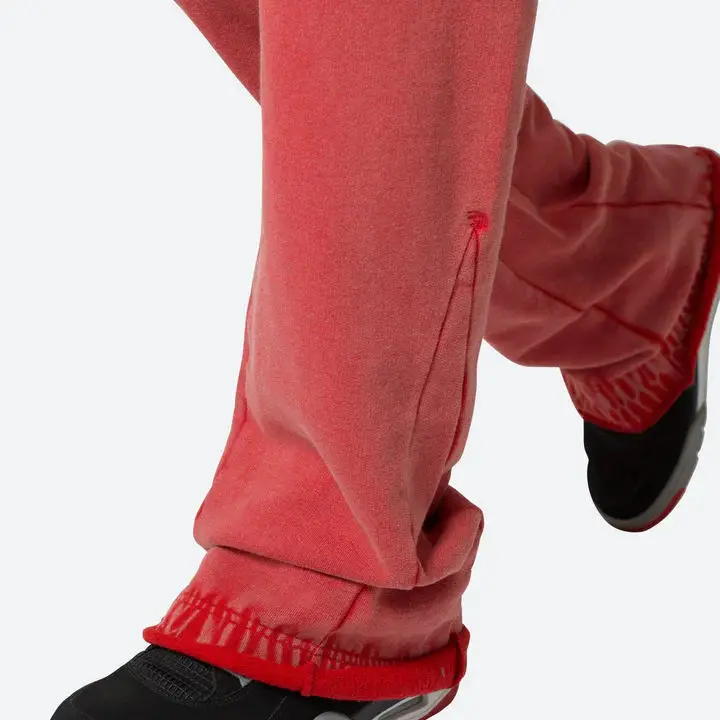 OEM wholesale custom high quality cotton trackpants drawstring vintage distressed acid washed flared sweatpants men