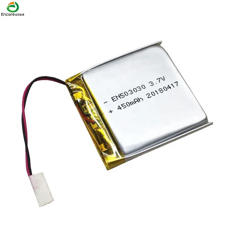 EN503030 450mAh rechargeable battery pack  flat rechargeable polymer lithium polymer 37v lithium ion battery for smart watch