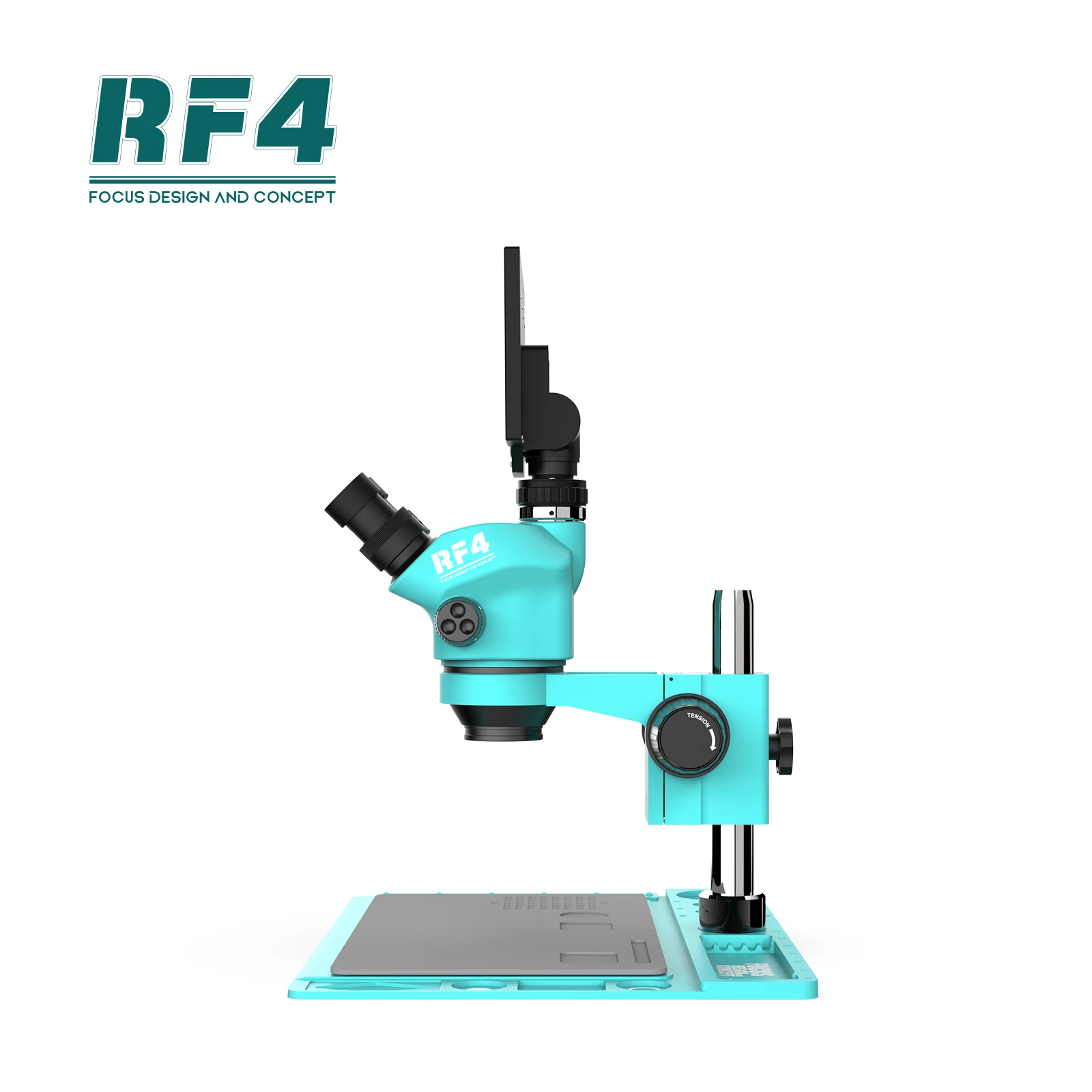 RF4 7-50X optical trinocular stereo microscope with camera monitor 10-INCH big base RF7050TVD2-YS010W