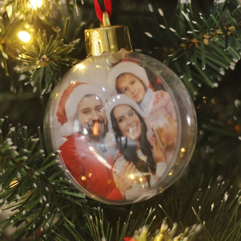 Wholesale 8cm Openable Plat Plastic Photo Inside Christmas Ball open round ball christmas balls with photos