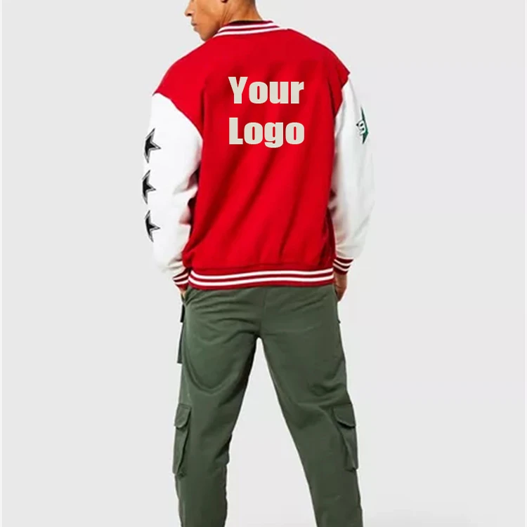Professional Wholesale Custom French Terry Chenille Embroidery Patches Jackets Men Big Sizes Red Baseball Jackets