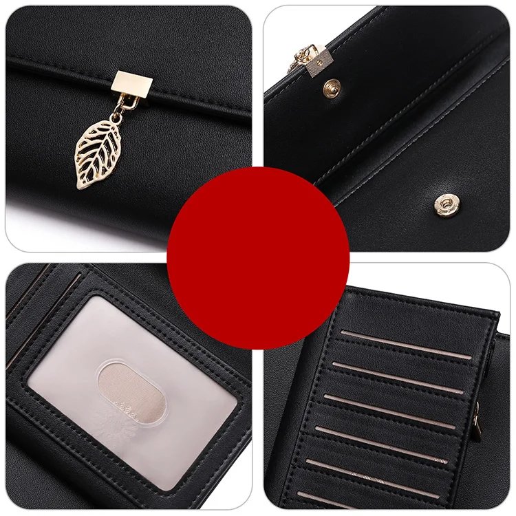 Pu  Long Wallet Leaf Pendant clip zipper zero wallet RFID anti-theft brush large capacity Wallet