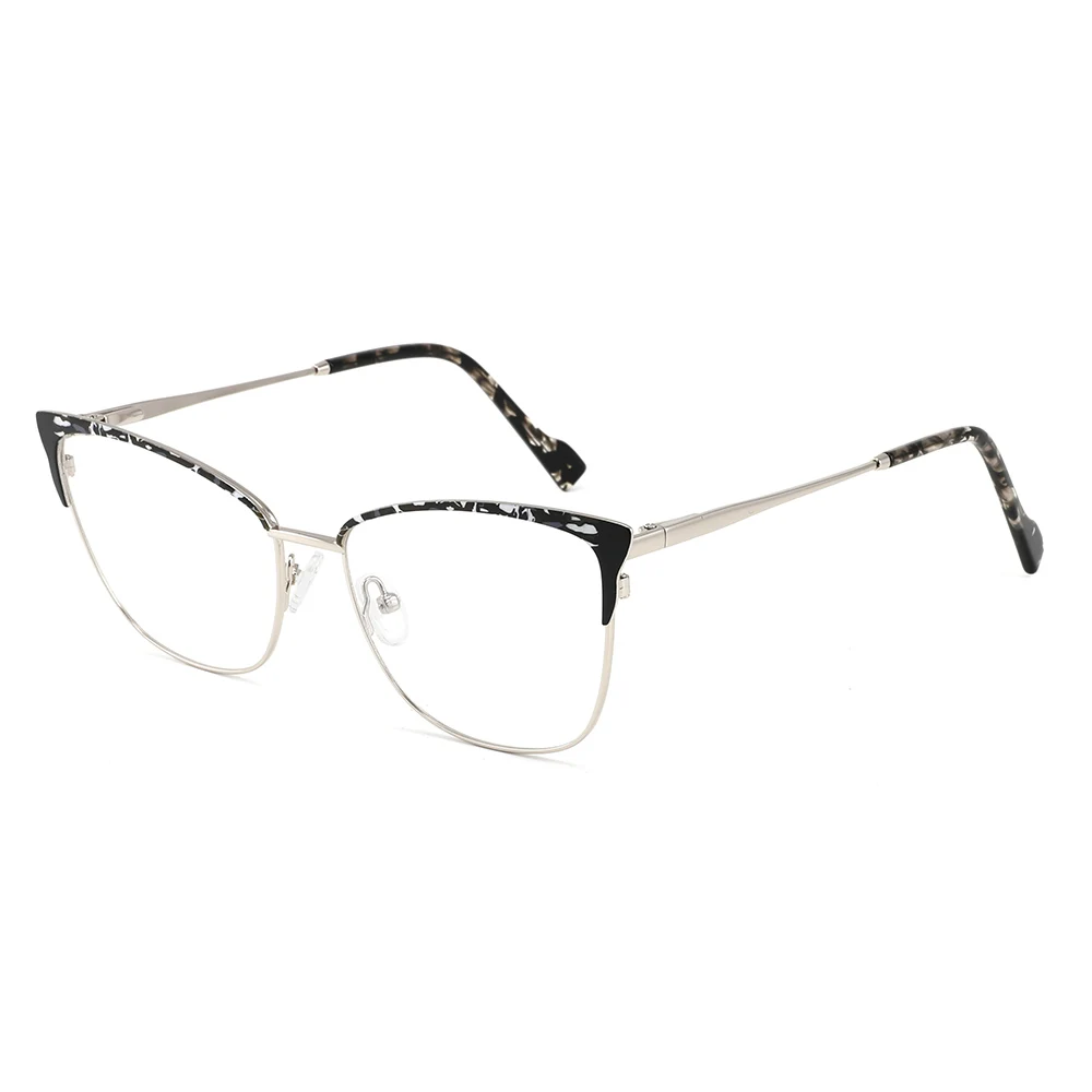 Top selling product Women Cat Eye style gold Optical Frame Metal Fashion Paint Acetate Eyeglasses Custom Logo