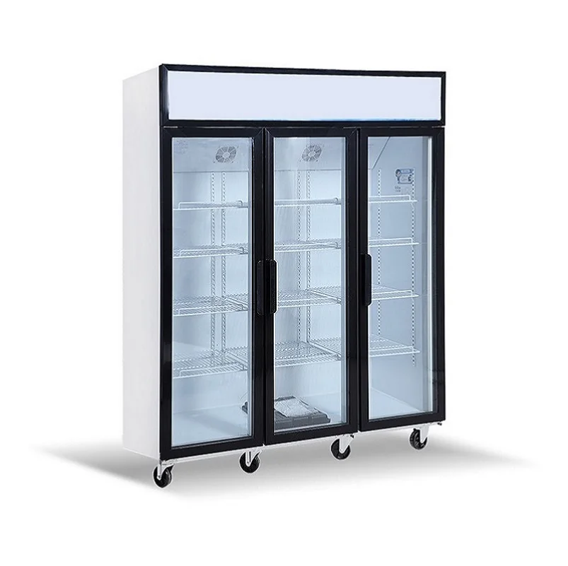 Vertical Commercial Refrigerated Display Case Glass Doors Display Cooler Beverage Refrigerator
