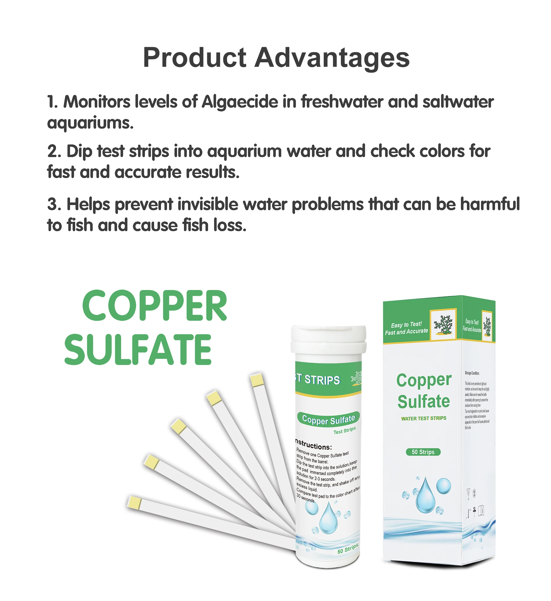 Factory Price Rapid Water test Strips for Testing Copper Sulfate with 50 Strips Per Barrel