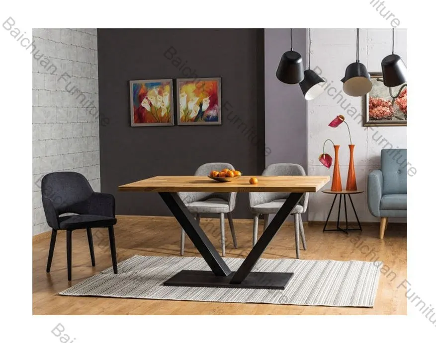2024 hot wooden dining room furniture MDF top dining table with 4 set  metal leg dining table