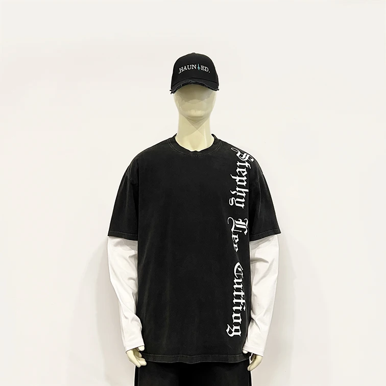 custom black vintage oversized heavyweight long sleeve t-shirt for men long sleeve t shirt double layered long sleeve t shirt