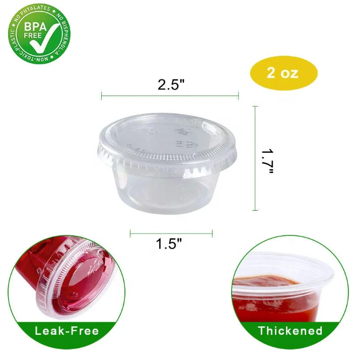 
restaurant disposable condiment tasse pack container sauce plastic 1.5 2 oz plastic containers with lids 