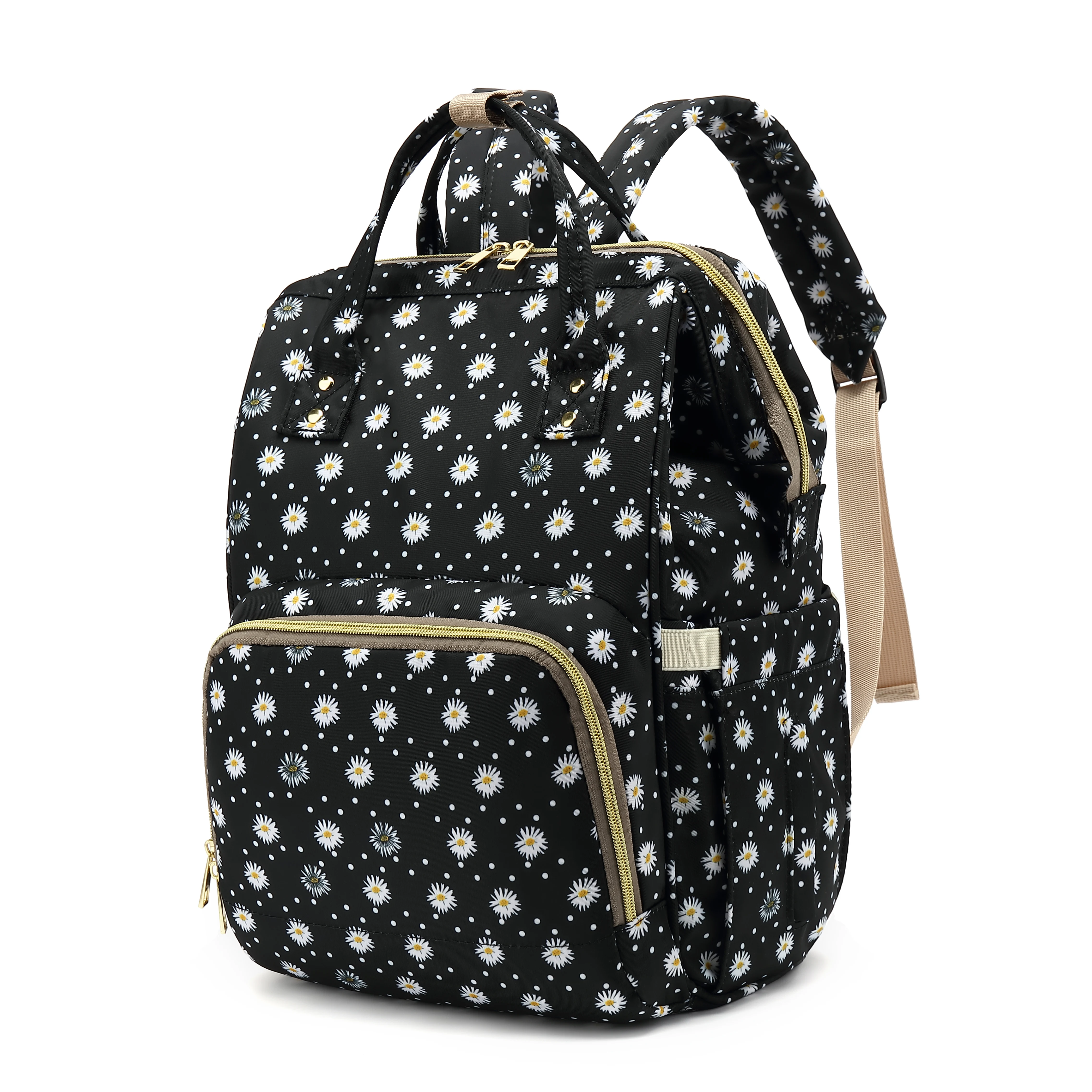 Amazon Selling Leopard Daisy Cactus Printing Diaper Bag Large Capacity Waterproof Nursing Backpacks Nappy Bags for Mom