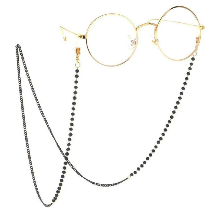Metal Eyewear Chain Simple Gold-Plated Black Crystal Glasses Chain Anti-Slip Anti-Fall Anti-Mask Holder Chain Eyewear Rope