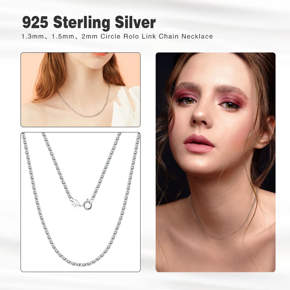 1.5mm Circle Rolo Link Necklace Chain SC61-1.5 Thin & Sturdy Italian Quality Upgraded Spring-ring Clasp 925 Sterling Silver