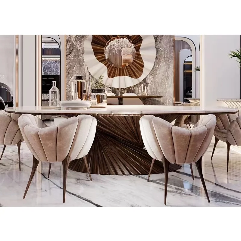New style Artistic petrified wood table meeting room marble top wood dining table