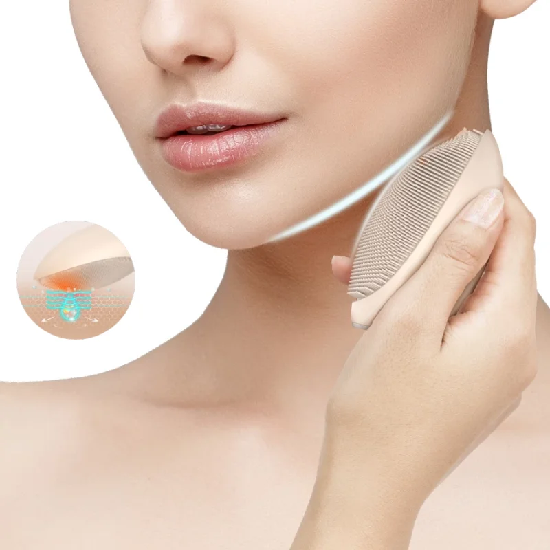 Heating Sonic Vibration Deep Cleaner ultrasonic Skin Care Manual Silicone Face Cleaner Brush Facial Cleansing Spin Brush