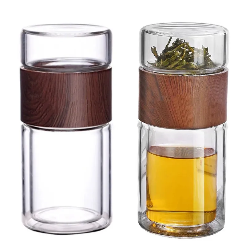 7oz Loose Leaf Tea Coffee Fruit Water Tumbler Reusable Glass Bottle Double Wall Borosilicate Glass Water Bottle with Filter