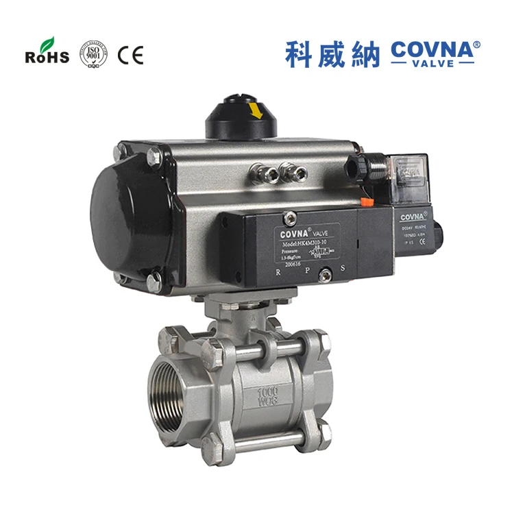 COVNA DN25 1 дюйм PN40 одноактный пружинный Пневматический шаровой клапан из нержавеющей стали