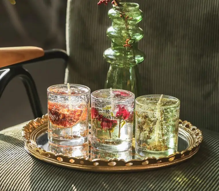 rose orange natural gel luxury handmade jelly scented candle/candels with dried flower