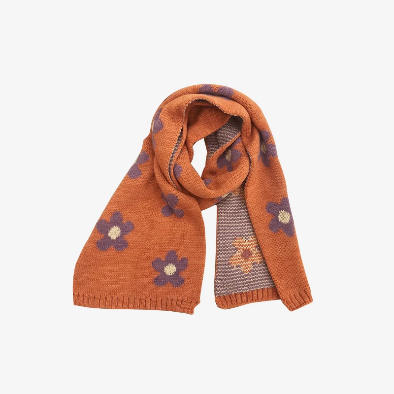 Knitted Children Scarves with Floral Motifs for Kids and Girls