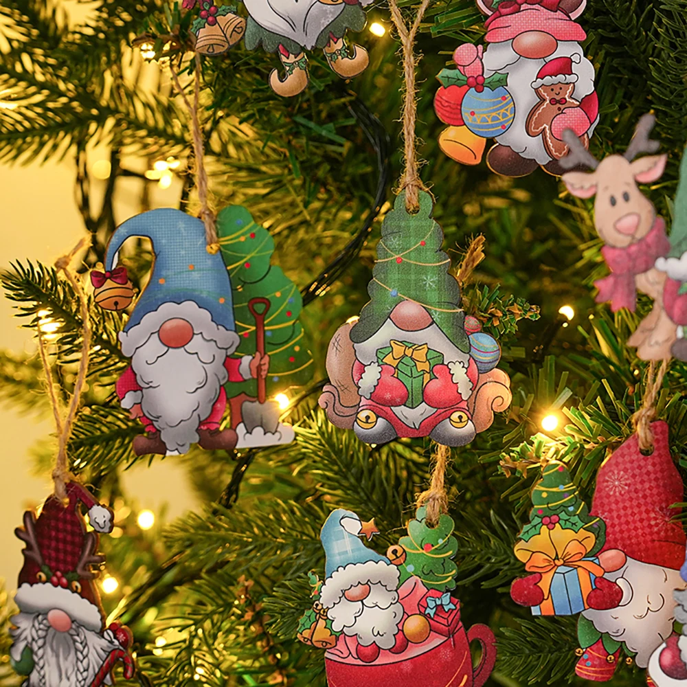 36pcs New Year Christmas Gnome Wooden Pendant Decorations Gift Navidad Happy New Year 2025