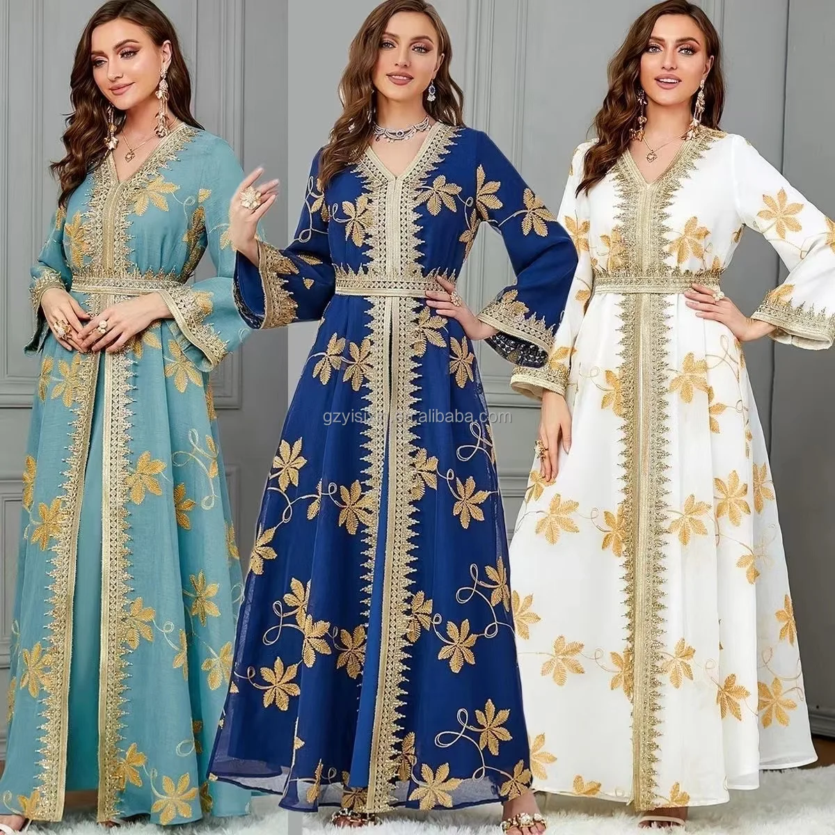 Wholesale Simple Islamic Clothing Elegant Cardigan Long Sleeved Robe Fashion Embroidered Robe Dubai Fashion Ethnic Clothing R