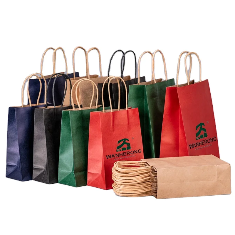 Custom Printed Plastic Mini Size Kraft Paper Gift Bags Christmas Kraft Bag Brown Paper Bag Packaging Brown Kraft Paper