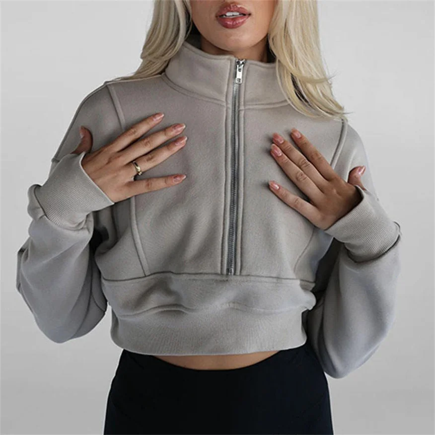 Womens Fall outfits Clothes Cotton Quarter Zipper Hoodies Sweatshirts Half Zip Cropped Pullover with Thumb Hole