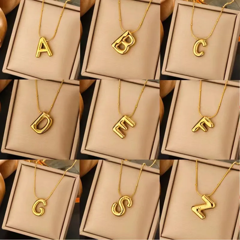 18K Gold Plated Alphabet Pendant Bubble Letter Necklace Balloon Initial Necklaces for Women Girls Dainty Puffy Jewelry Gift