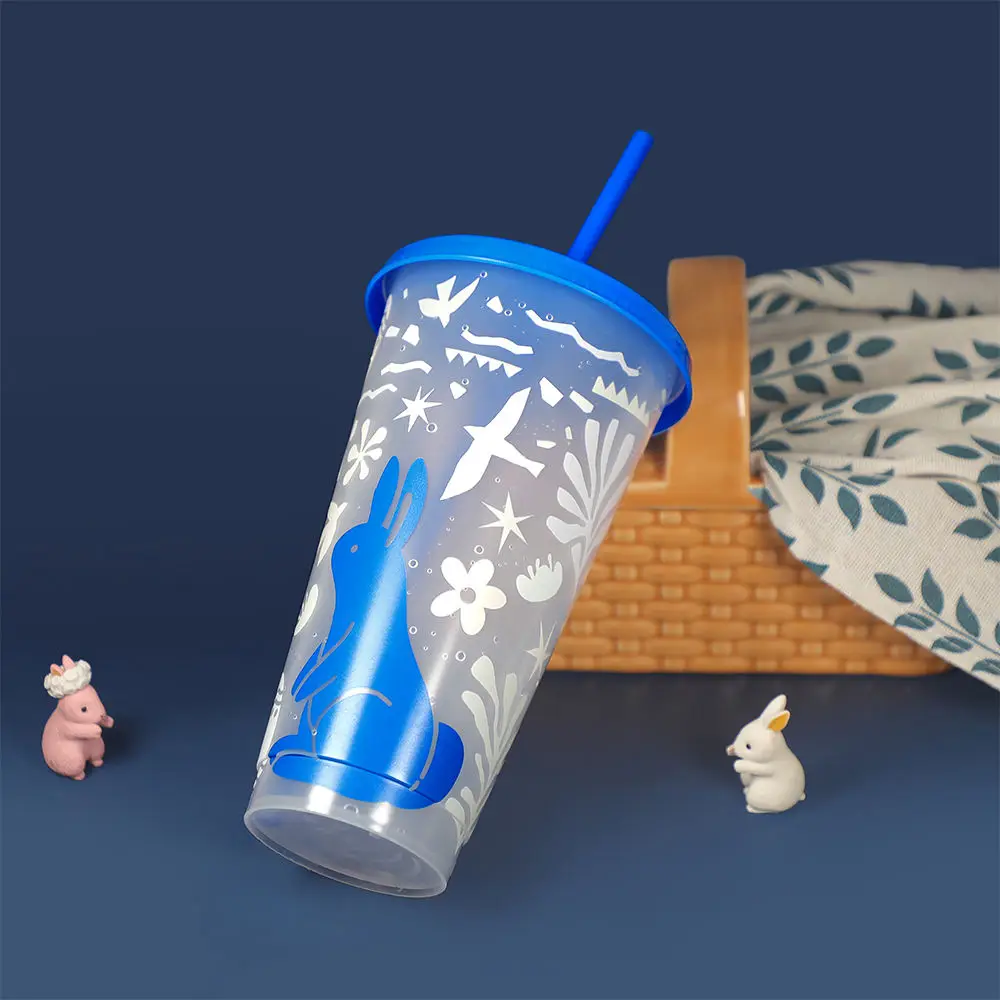 New Kid Pp Drink Reusable Colour Plastic Tumbler Cold Color Changing Bunny Easter Gift Mug Cup