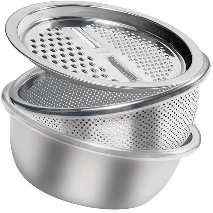 Classic Drain Basket Vegetable Fruits Washing Bowl Strainer Cooking Prepping Food Storage Salad Maker Bowl Stainless Steel Basin