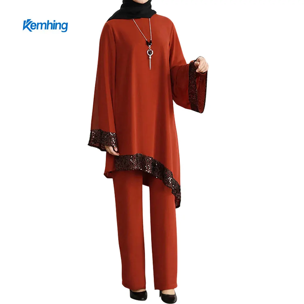 Hot sales traditional muslim clothing southeast asian dress suit loose temperament plus size dress Islamic two-piece set