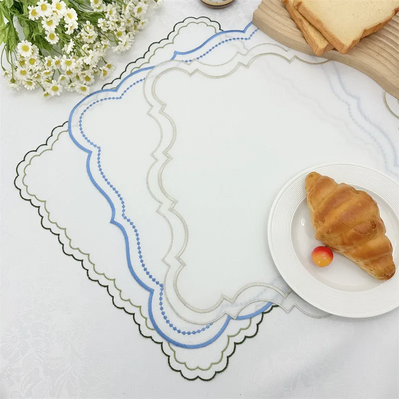 YM8966 table embroidered napkins Cotton linen napkins Scalloped Placemats Towel Scallop Cloth custom napkins with logo