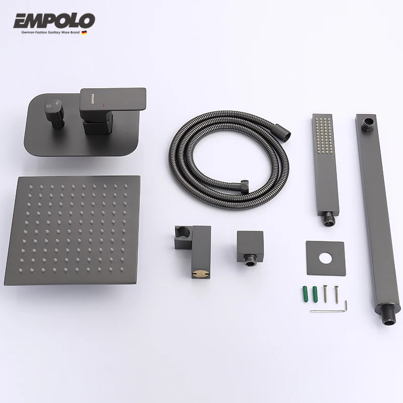 Bath & Shower Faucets Luxury Concealed Wall Mounted Black Bathroom Rain Bath Hot And Cold Solid Brass Shower Faucet Set