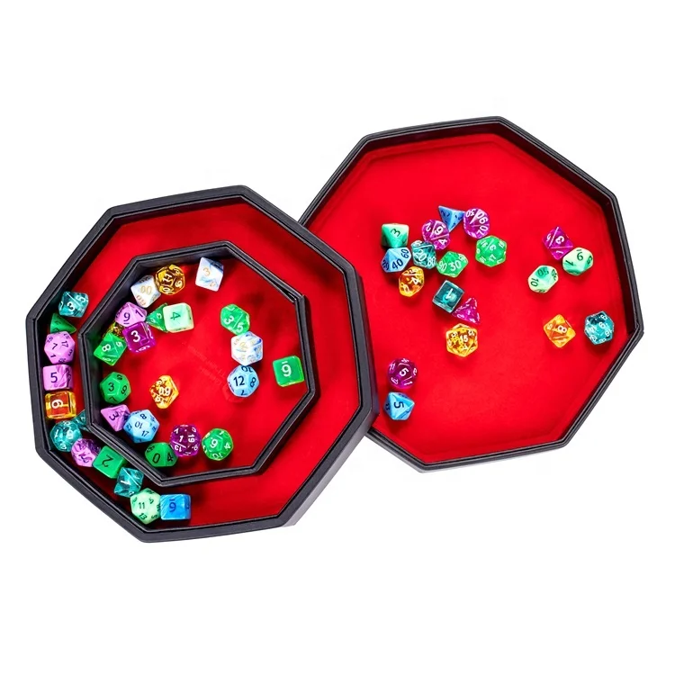 China PU Leather Octagon RPG DND Table Game Tray Wholesale Dice Rolling Tray with Lid