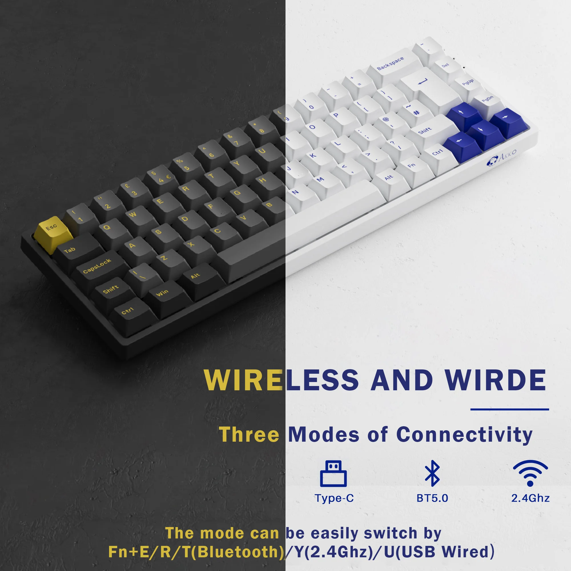 New Arrivals Akko EU 3068B Plus Gaming Typing RGB wireless mini UK German ISO Layout Keyboard