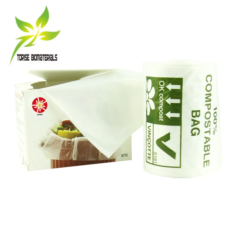 biodegradable trash bags with handle compostable cornstarch green die cut garbage bags box packed