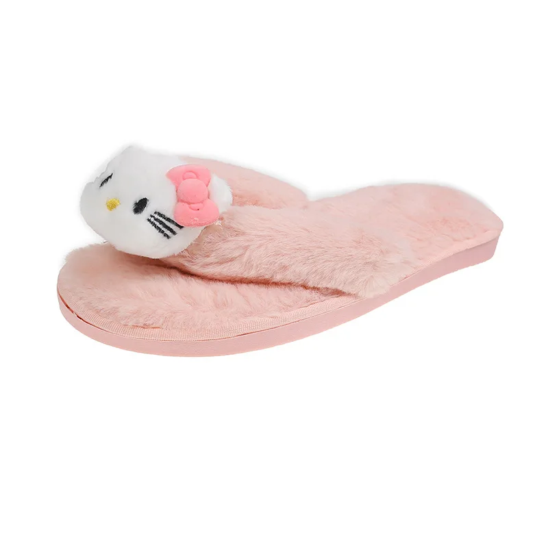 Factory wholesale new cute cat image plush flip flops for autumn and winter warm slippers can be worn outside