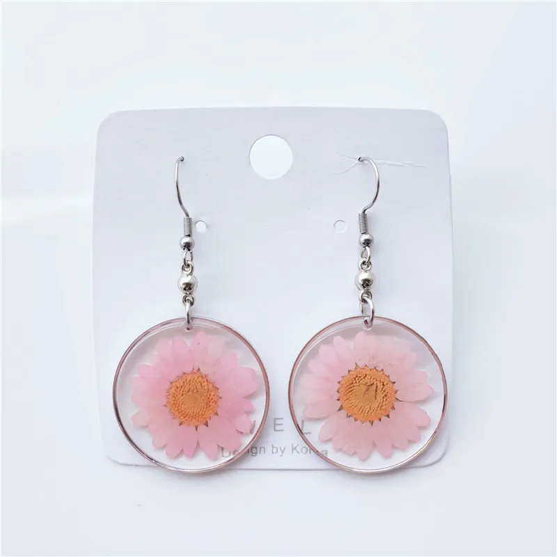 Hot Sale Chic Dry Flower Earrings For Girl High Clear Resin Jewelry With Real Pressed Flower Earrings